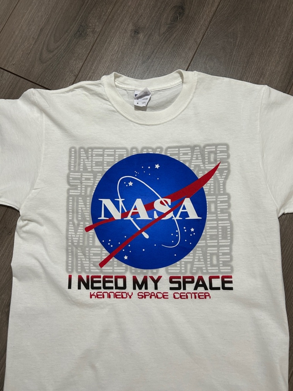 Jerzees White NASA 'I Need My Space' Graphic Tee with Blue & Red Logo